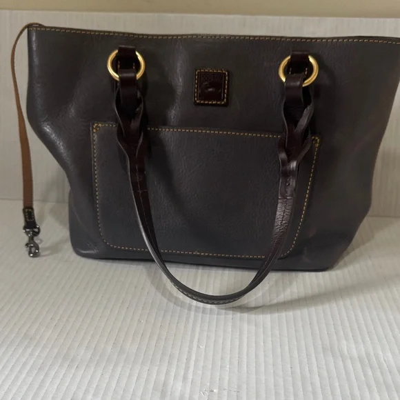 DOONEY BOURKE Florentine Leather Double Strap Shoulder Bag Gray W” Red Interior - Picture 1 of 13